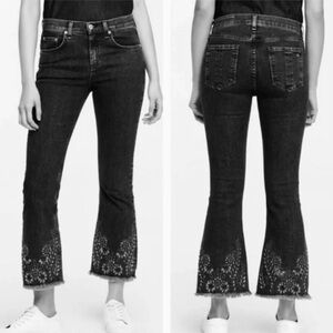 Rag & Bone 10 inch Crop Flare Black Embroidered Jeans